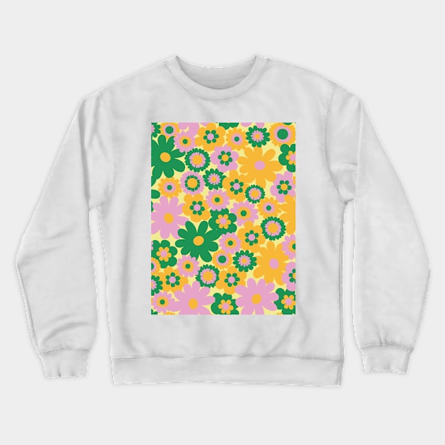 60s retro flower power, retro green, orange, pink, 60s groovy pattern, hippie flowers Crewneck Sweatshirt by blomastudios